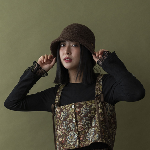 日系暖暖泰迪熊短毛漁夫帽-巧克 質感女帽,設計師女帽,法式女帽