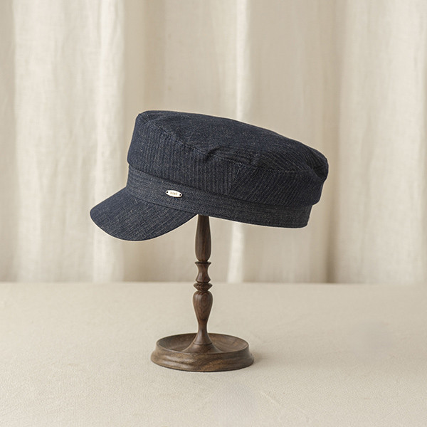 帥氣牛仔藍紋休閒軍帽 質感女帽,設計師女帽,法式女帽