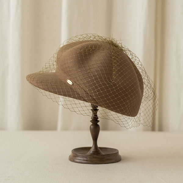 法式網紗羊毛南瓜鴨舌帽-駝色 質感女帽,設計師女帽,法式女帽