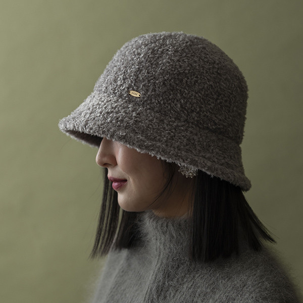 日系圓頂小帽簷泰迪熊漁夫帽-雲灰 質感女帽,設計師女帽,法式女帽