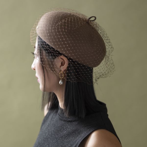 復古挺版網紗羊毛貝蕾帽-咖啡色 質感女帽,設計師女帽,法式女帽
