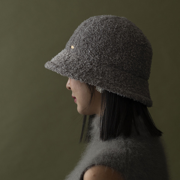 日系圓頂小帽簷泰迪熊漁夫帽-雲灰 質感女帽,設計師女帽,法式女帽