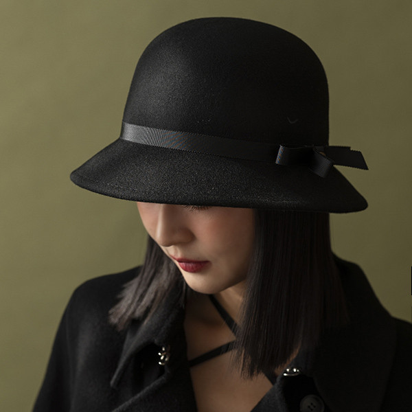 法式名媛細緞帶羊毛淑女帽-黑色 質感女帽,設計師女帽,法式女帽