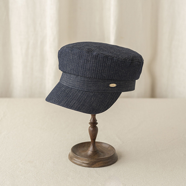 帥氣牛仔藍紋休閒軍帽 質感女帽,設計師女帽,法式女帽