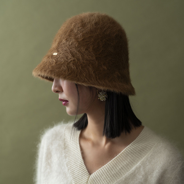毛茸茸兔毛漁夫帽-焦糖 質感女帽,設計師女帽,法式女帽