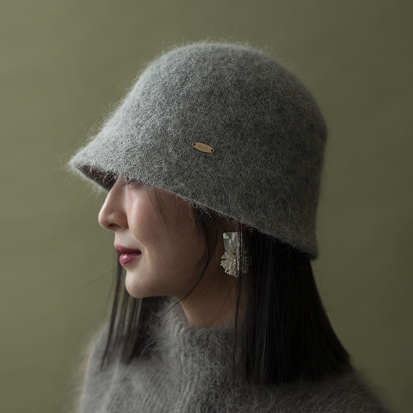 質感毛茸茸羊駝毛漁夫帽-灰色 質感女帽,設計師女帽,法式女帽