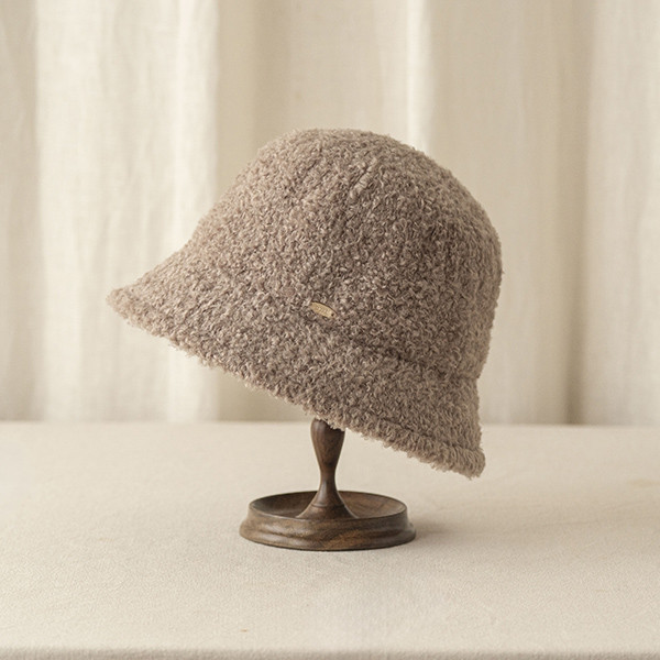 日系圓頂小帽簷泰迪熊漁夫帽-奶茶 質感女帽,設計師女帽,法式女帽