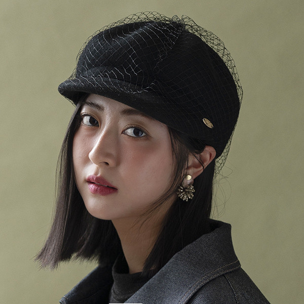 法式網紗羊毛南瓜鴨舌帽-黑色 質感女帽,設計師女帽,法式女帽