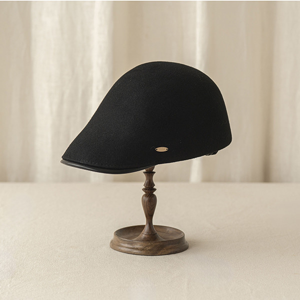 英倫感羊毛拼接皮質帽簷小偷帽-黑色 質感女帽,設計師女帽,法式女帽