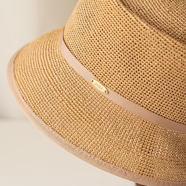 法式細織帶裝飾鉤針草編小禮帽-淺駝 質感女帽,設計師女帽,法式女帽