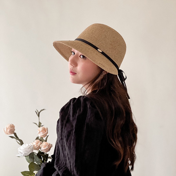 法式帽簷前短後長細緞帶草編帽-黑色 質感女帽,設計師女帽,法式女帽,淑女帽,草帽
