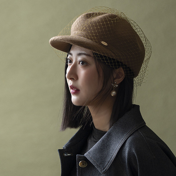 法式網紗羊毛南瓜鴨舌帽-駝色 質感女帽,設計師女帽,法式女帽