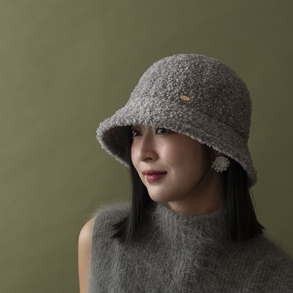 日系圓頂小帽簷泰迪熊漁夫帽-雲灰 質感女帽,設計師女帽,法式女帽