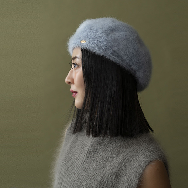 毛茸茸兔毛貝蕾帽-寶寶藍 質感女帽,設計師女帽,法式女帽