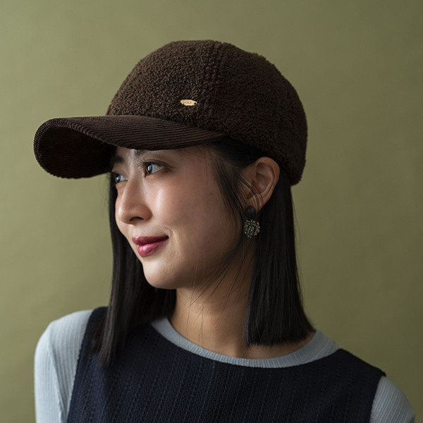 小羔羊拼接燈芯絨設計感鴨舌帽-深巧克 質感女帽,設計師女帽,法式女帽