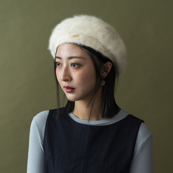毛茸茸兔毛貝蕾帽-雪白 質感女帽,設計師女帽,法式女帽