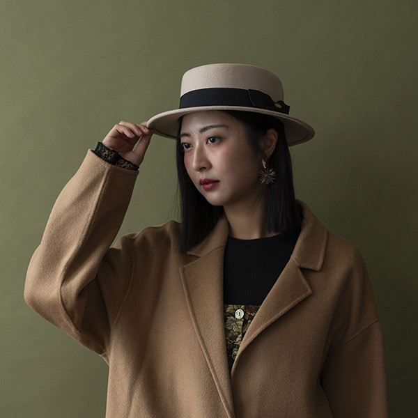 法式緞帶蝴蝶結羊毛淑女禮帽-藕粉色 質感女帽,設計師女帽,法式女帽