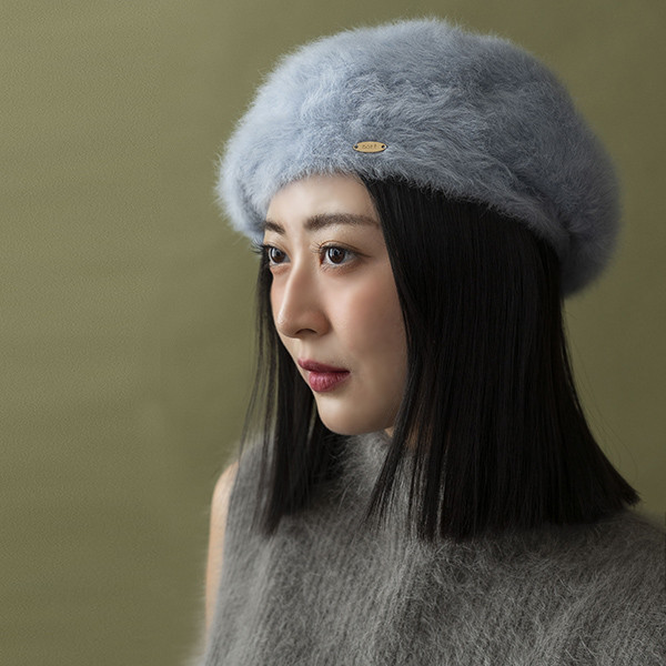 毛茸茸兔毛貝蕾帽-寶寶藍 質感女帽,設計師女帽,法式女帽