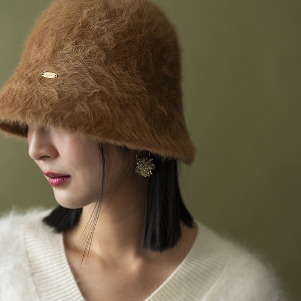 毛茸茸兔毛漁夫帽-焦糖 質感女帽,設計師女帽,法式女帽