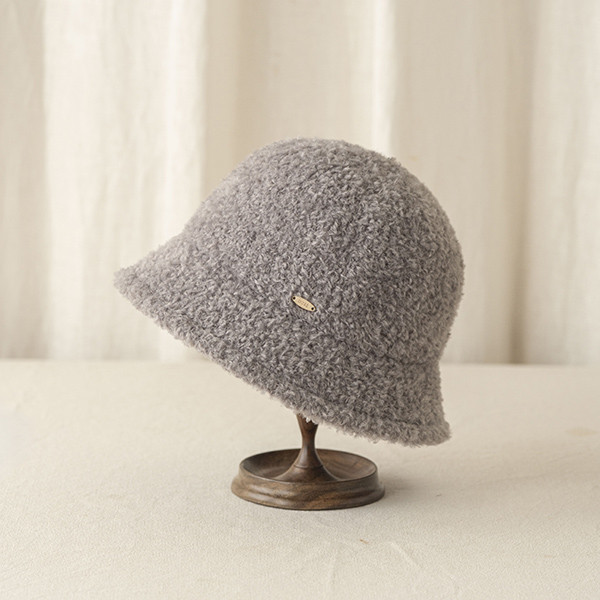 日系圓頂小帽簷泰迪熊漁夫帽-雲灰 質感女帽,設計師女帽,法式女帽