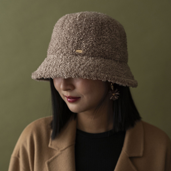 日系圓頂小帽簷泰迪熊漁夫帽-奶茶 質感女帽,設計師女帽,法式女帽
