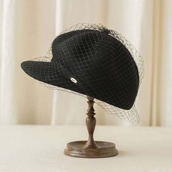 法式網紗羊毛南瓜鴨舌帽-黑色 質感女帽,設計師女帽,法式女帽