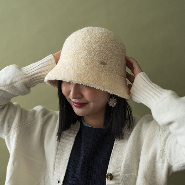 日系暖暖泰迪熊短毛漁夫帽-米白 質感女帽,設計師女帽,法式女帽