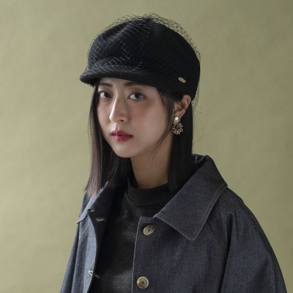 法式網紗羊毛南瓜鴨舌帽-黑色 質感女帽,設計師女帽,法式女帽