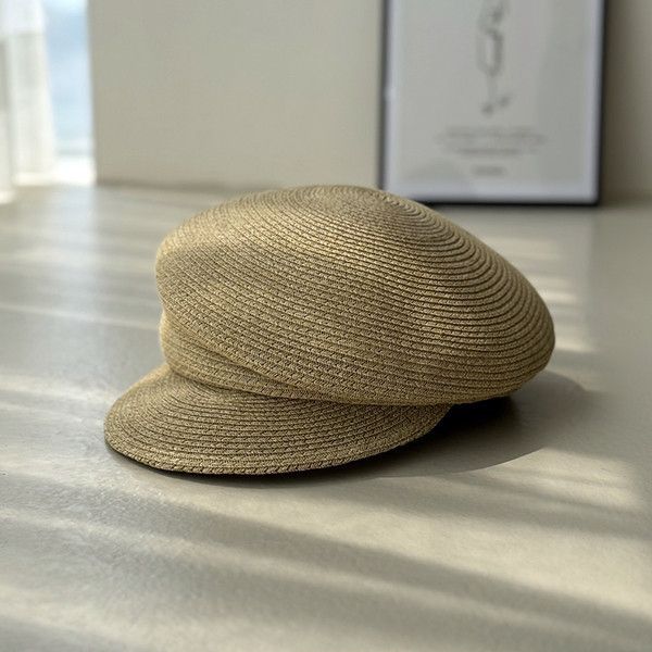 夏日偏頂草編休閒鴨舌帽-原色 質感女帽,設計師女帽,法式女帽,鴨舌帽,草編帽,