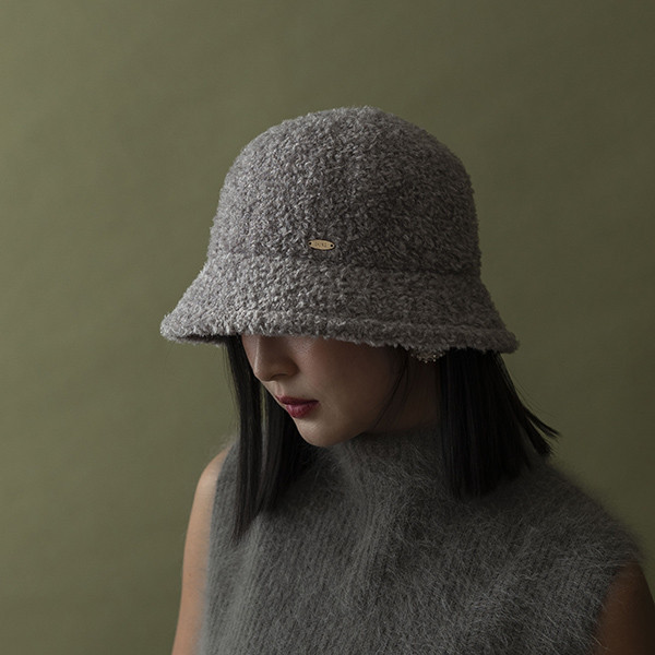 日系圓頂小帽簷泰迪熊漁夫帽-雲灰 質感女帽,設計師女帽,法式女帽