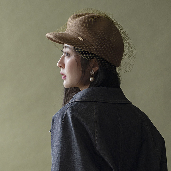 法式網紗羊毛南瓜鴨舌帽-駝色 質感女帽,設計師女帽,法式女帽