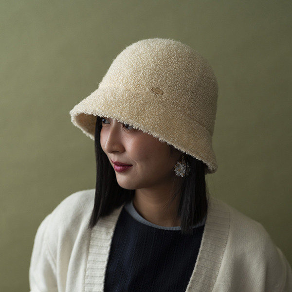 日系暖暖泰迪熊短毛漁夫帽-米白 質感女帽,設計師女帽,法式女帽