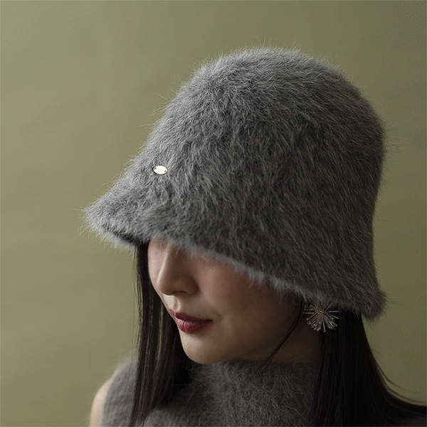 毛茸茸兔毛漁夫帽-狼灰 質感女帽,設計師女帽,法式女帽
