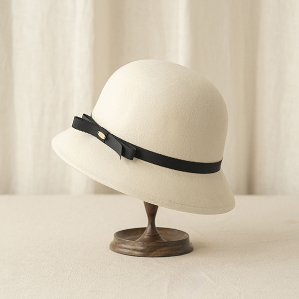 法式名媛細緞帶羊毛淑女帽-黑色 質感女帽,設計師女帽,法式女帽