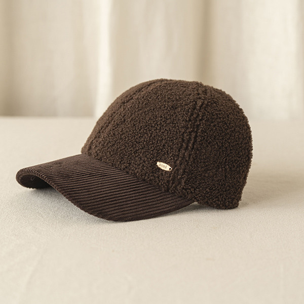 小羔羊拼接燈芯絨設計感鴨舌帽-深巧克 質感女帽,設計師女帽,法式女帽