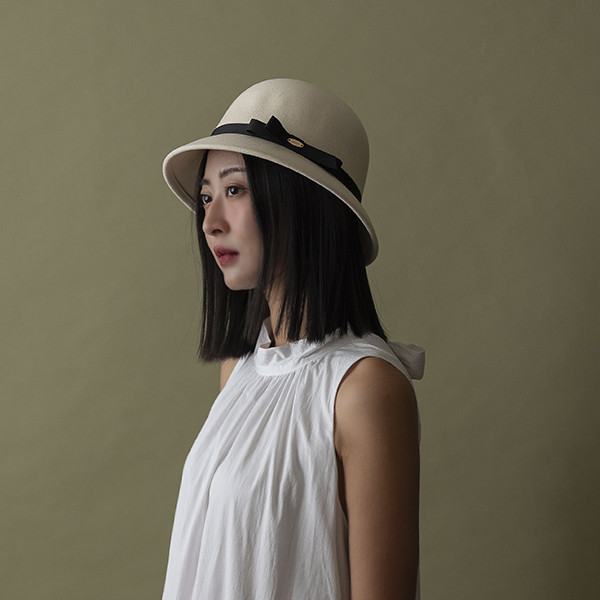 法式名媛細緞帶羊毛淑女帽-白色 質感女帽,設計師女帽,法式女帽