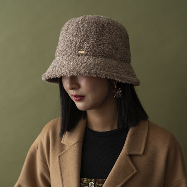 日系圓頂小帽簷泰迪熊漁夫帽-奶茶 質感女帽,設計師女帽,法式女帽