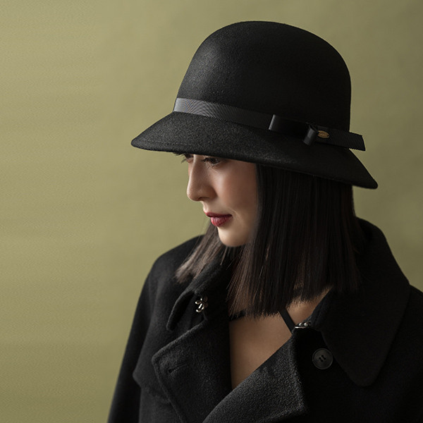 法式名媛細緞帶羊毛淑女帽-黑色 質感女帽,設計師女帽,法式女帽