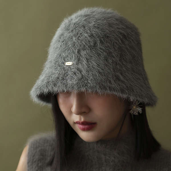 毛茸茸兔毛漁夫帽-狼灰 質感女帽,設計師女帽,法式女帽