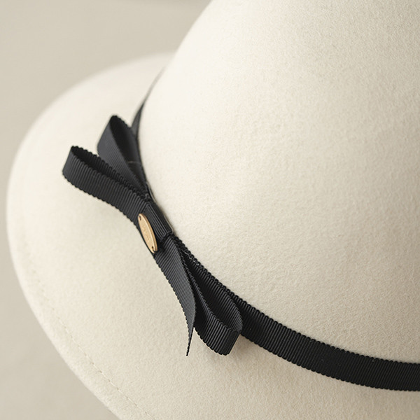 法式名媛細緞帶羊毛淑女帽-白色 質感女帽,設計師女帽,法式女帽