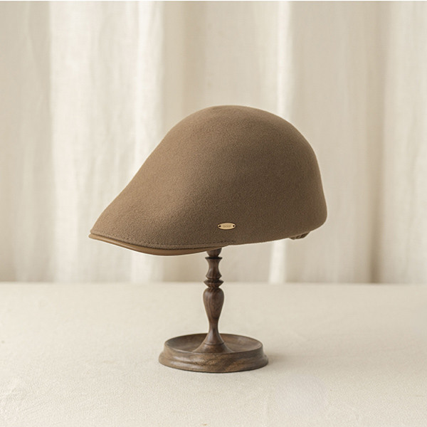 英倫感羊毛拼接皮質帽簷小偷帽-駝色 質感女帽,設計師女帽,法式女帽