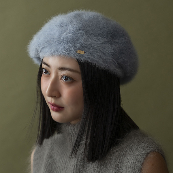毛茸茸兔毛貝蕾帽-寶寶藍 質感女帽,設計師女帽,法式女帽