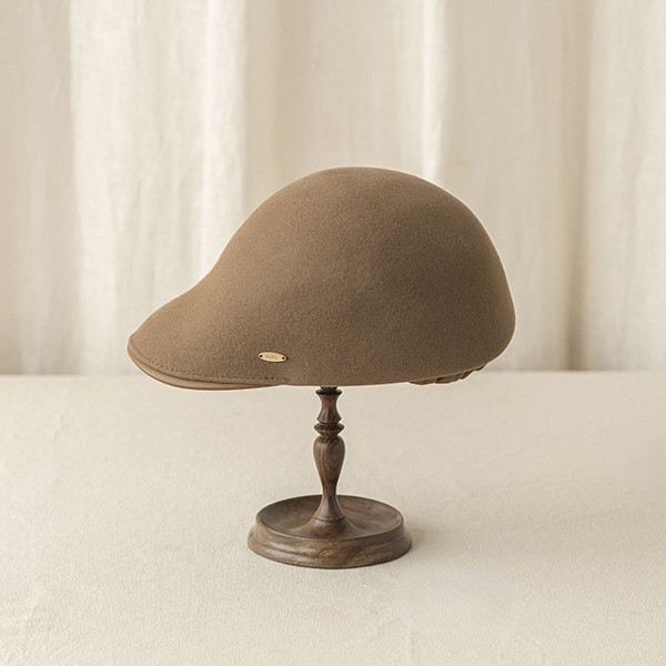 英倫感羊毛拼接皮質帽簷小偷帽-駝色 質感女帽,設計師女帽,法式女帽