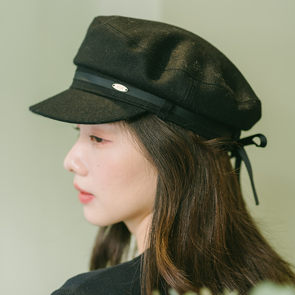 日系羊毛蝴蝶結綁帶軍帽-黑色 質感女帽,設計師女帽,法式女帽,羊毛帽,貝蕾帽,畫家帽,馬術帽