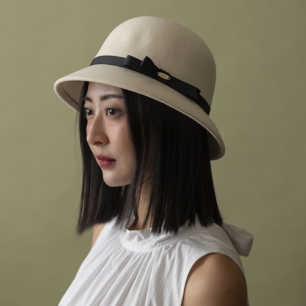 法式名媛細緞帶羊毛淑女帽-白色 質感女帽,設計師女帽,法式女帽