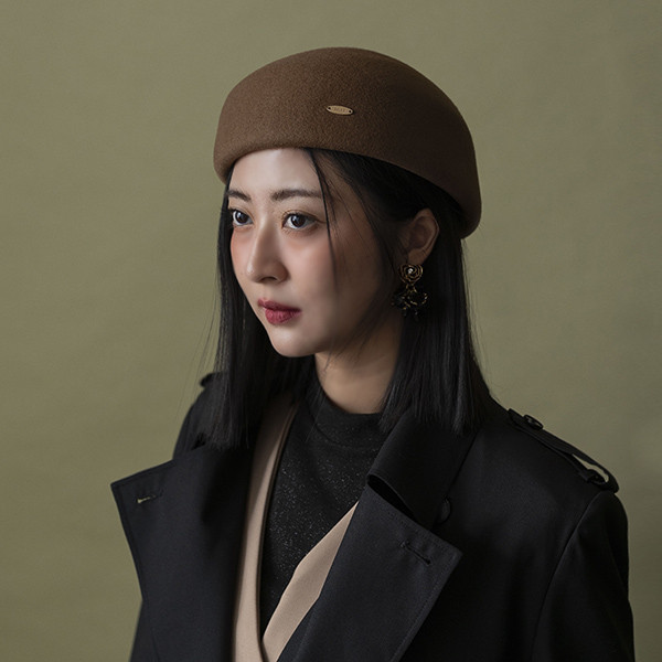 法式簡約弧形羊毛貝蕾帽-駝色 質感女帽,設計師女帽,法式女帽
