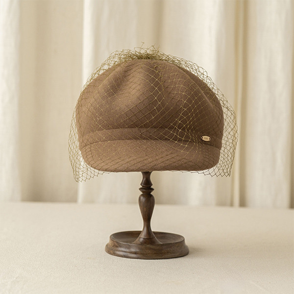 法式網紗羊毛南瓜鴨舌帽-駝色 質感女帽,設計師女帽,法式女帽