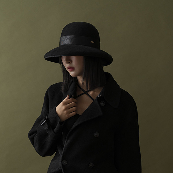 法式圓頂帽簷包邊復古感羊毛淑女帽-黑色 質感女帽,設計師女帽,法式女帽