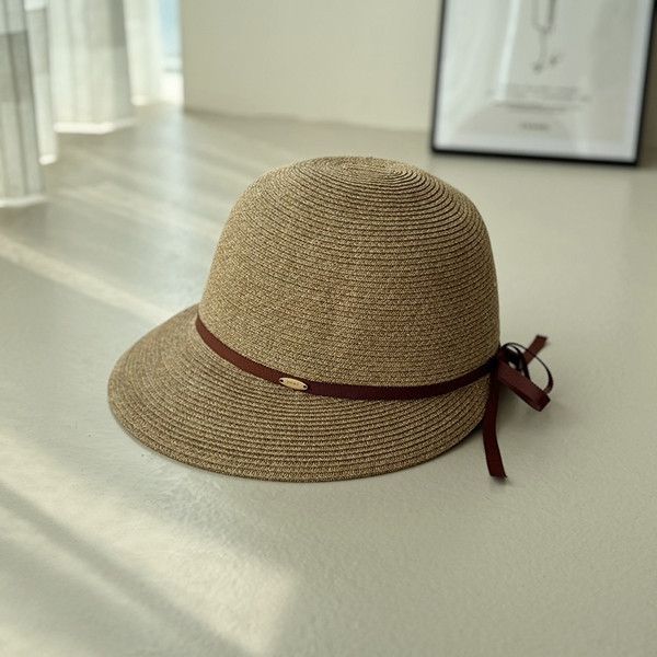 法式帽簷前短後長細緞帶草編帽-咖啡 質感女帽,設計師女帽,法式女帽,淑女帽,草帽
