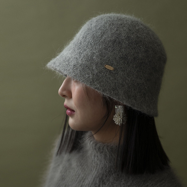質感毛茸茸羊駝毛漁夫帽-灰色 質感女帽,設計師女帽,法式女帽